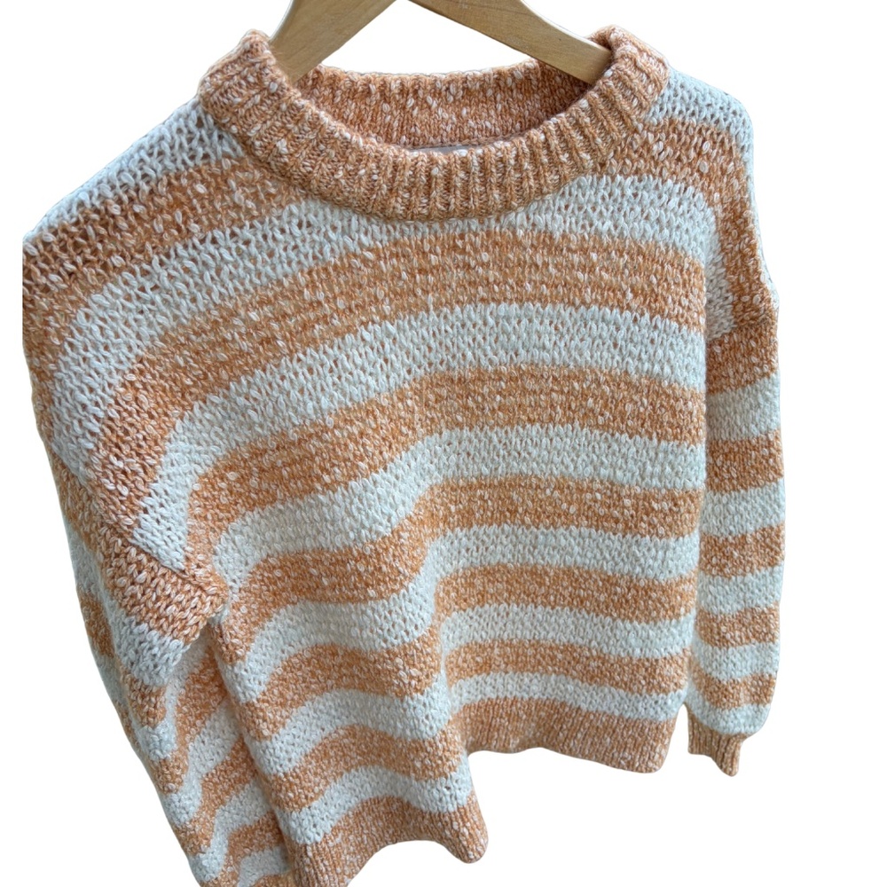 🐑 Madewell Striped Alpaca Blend Sweater – XS – Cream & Orange-Yellow 💛